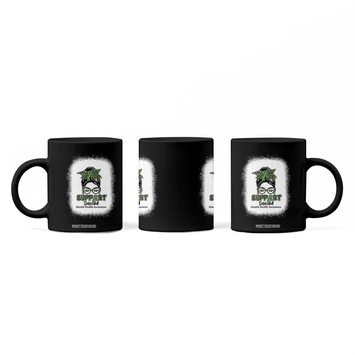 Mental Health Awarenes Coffee Mug Messy Bun Green Ribbon Support TS14 Print Your Wear