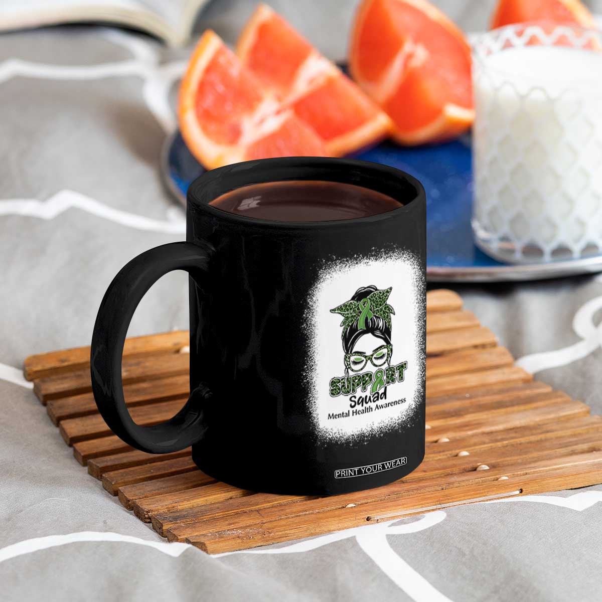 Mental Health Awarenes Coffee Mug Messy Bun Green Ribbon Support TS14 Print Your Wear
