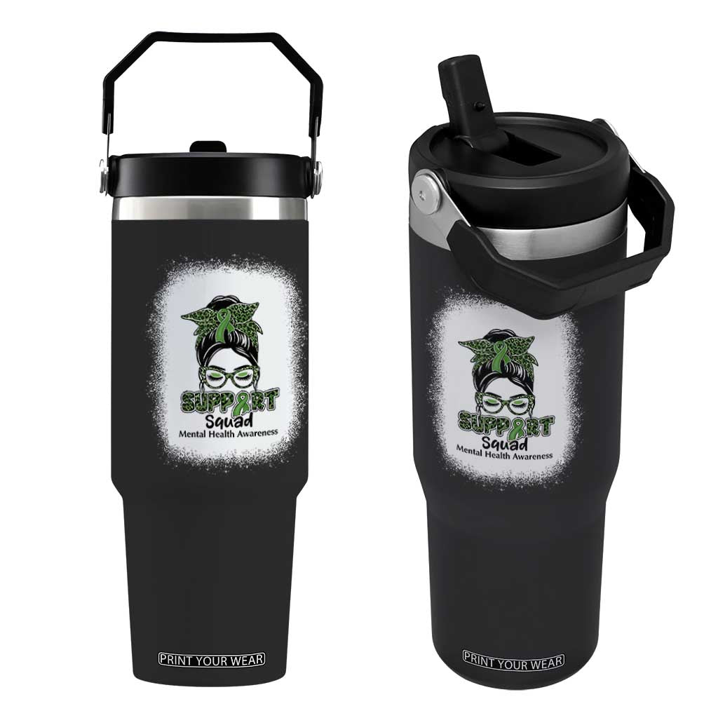 Mental Health Awarenes Flip Straw Tumbler Messy Bun Green Ribbon Support TS14 One Size: 30 oz Black Print Your Wear