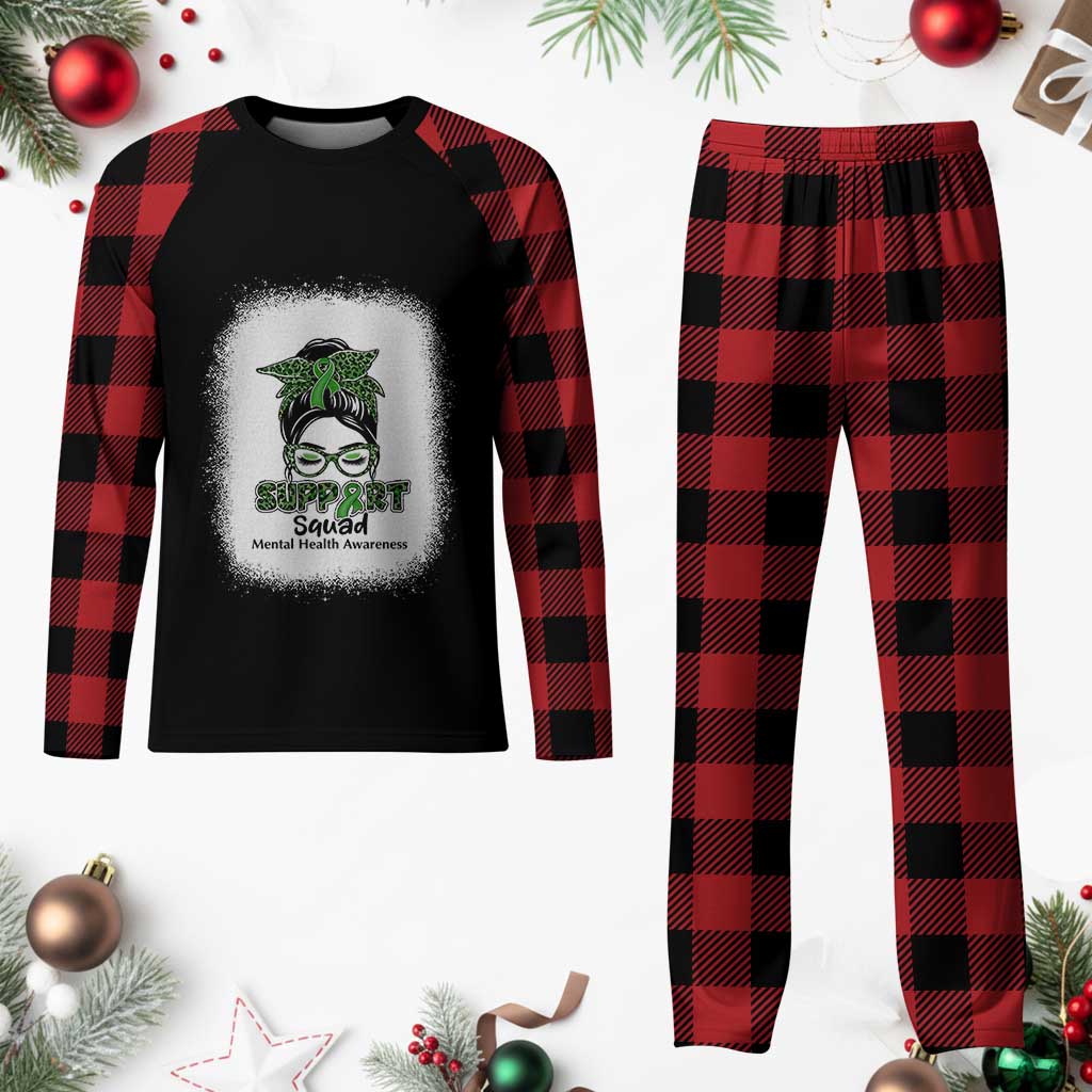 Mental Health Awarenes Plaid Pajama Set Messy Bun Green Ribbon Support TS14 Buffalo Plaid Print Your Wear