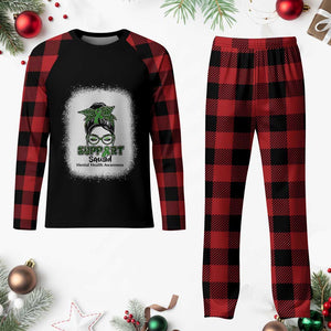 Mental Health Awarenes Plaid Pajama Set Messy Bun Green Ribbon Support TS14 Buffalo Plaid Print Your Wear