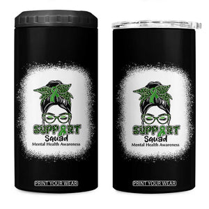 Mental Health Awarenes 4 in 1 Can Cooler Tumbler Messy Bun Green Ribbon Support TS14 One Size: 16 oz Black Print Your Wear