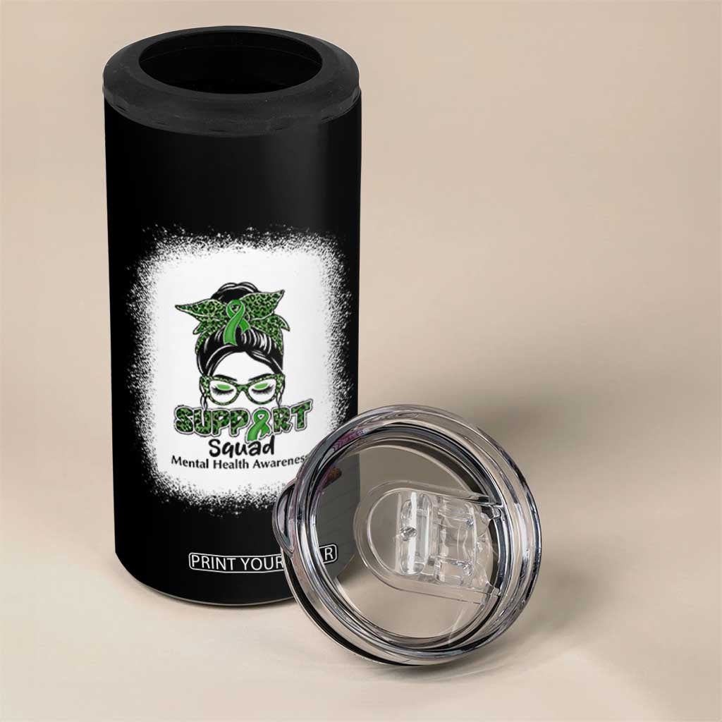 Mental Health Awarenes 4 in 1 Can Cooler Tumbler Messy Bun Green Ribbon Support TS14 Print Your Wear