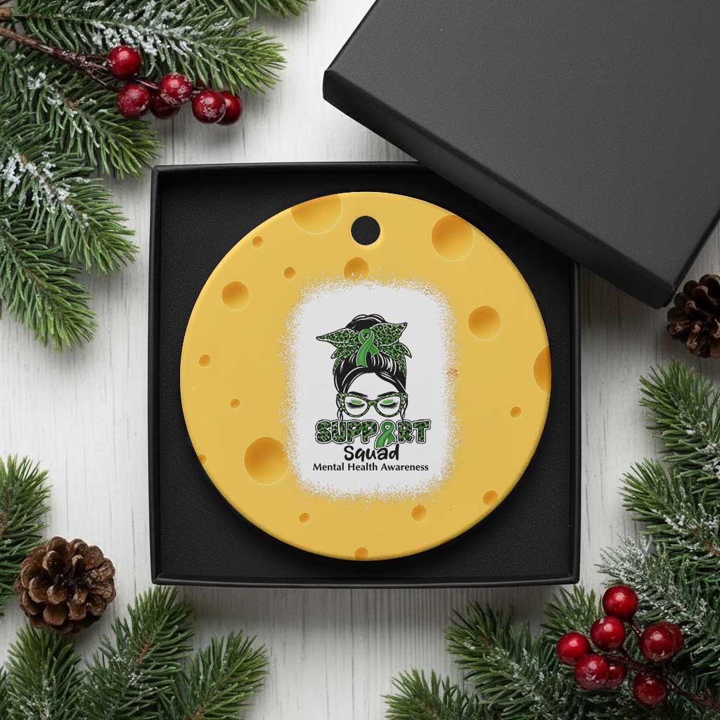 Mental Health Awarenes Ceramic Ornament Messy Bun Green Ribbon Support TS14 1pc Yellow Cheese Print Your Wear