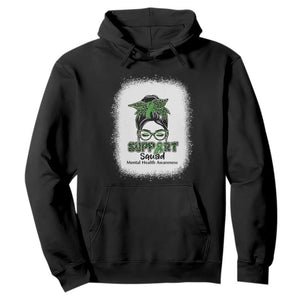 Mental Health Awarenes Hoodie Messy Bun Green Ribbon Support TS14 Black Print Your Wear