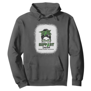 Mental Health Awarenes Hoodie Messy Bun Green Ribbon Support TS14 Dark Heather Print Your Wear