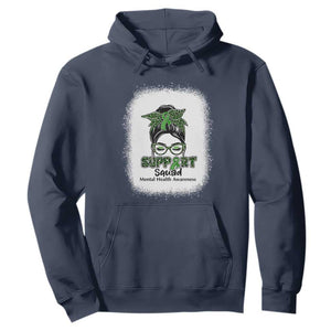 Mental Health Awarenes Hoodie Messy Bun Green Ribbon Support TS14 Navy Print Your Wear