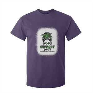 Mental Health Awarenes T Shirt For Kid Messy Bun Green Ribbon Support TS14 Purple Print Your Wear