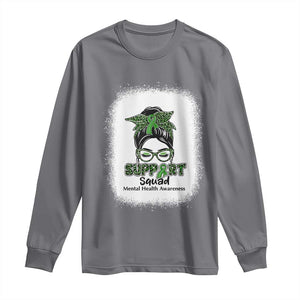Mental Health Awarenes Long Sleeve Shirt Messy Bun Green Ribbon Support TS14 Charcoal Print Your Wear