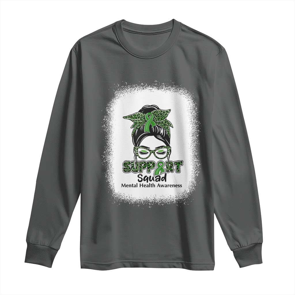Mental Health Awarenes Long Sleeve Shirt Messy Bun Green Ribbon Support TS14 Dark Heather Print Your Wear