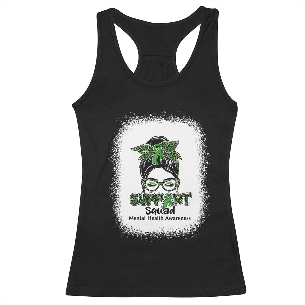 Mental Health Awarenes Racerback Tank Top Messy Bun Green Ribbon Support TS14 Black Print Your Wear