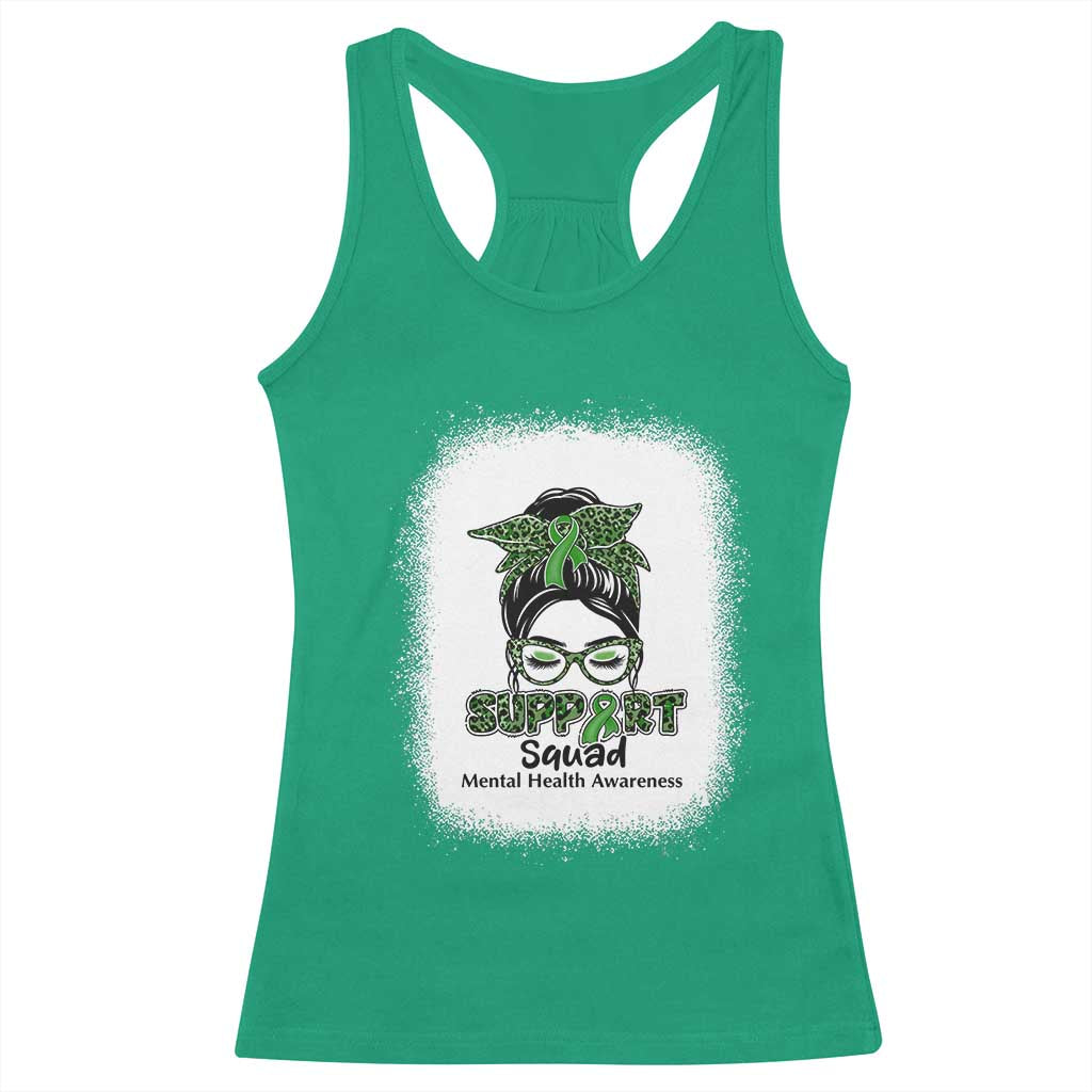Mental Health Awarenes Racerback Tank Top Messy Bun Green Ribbon Support TS14 Irish Green Print Your Wear