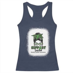 Mental Health Awarenes Racerback Tank Top Messy Bun Green Ribbon Support TS14 Navy Print Your Wear