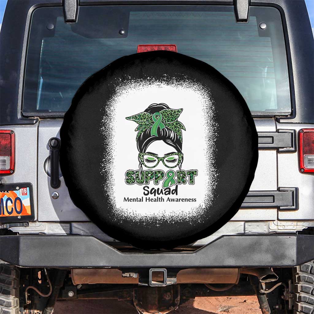 Mental Health Awarenes Spare Tire Cover Messy Bun Green Ribbon Support TS14 No hole Black Print Your Wear