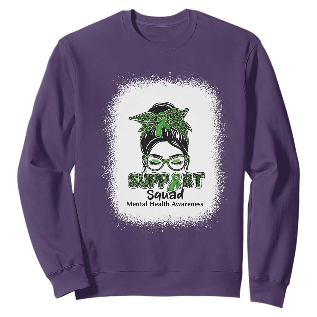 Mental Health Awarenes Sweatshirt Messy Bun Green Ribbon Support TS14 Purple Print Your Wear