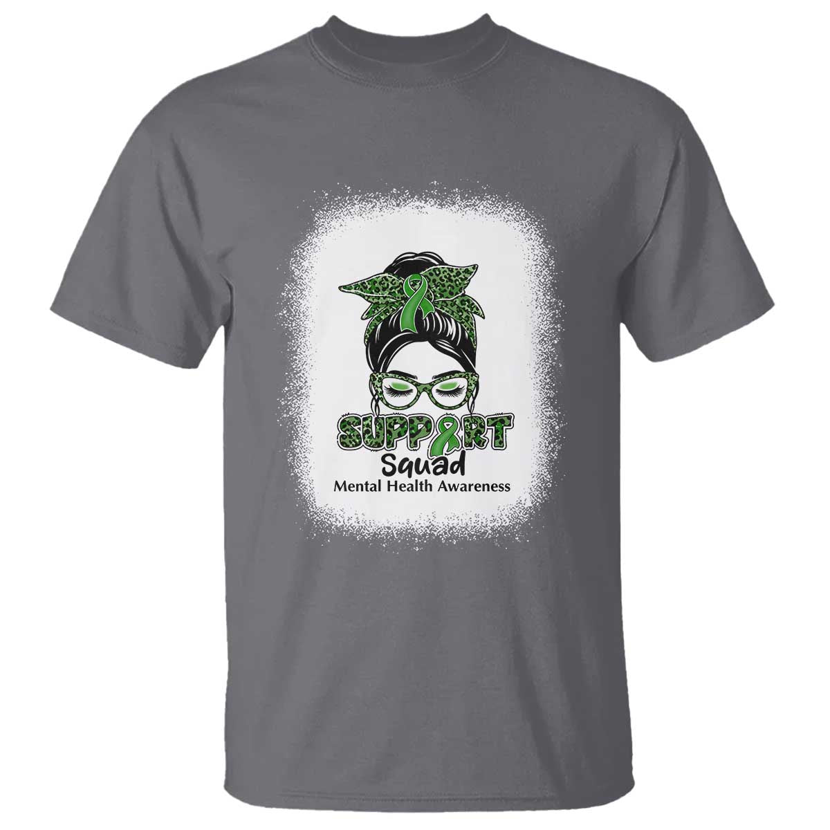 Mental Health Awarenes T Shirt Messy Bun Green Ribbon Support TS14 Charcoal Print Your Wear