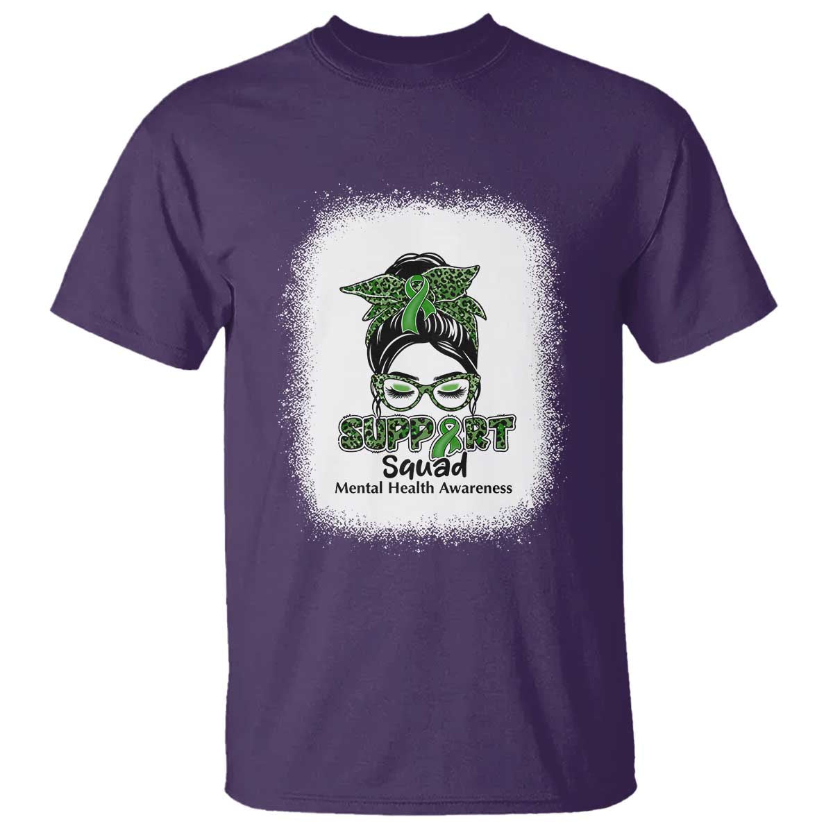 Mental Health Awarenes T Shirt Messy Bun Green Ribbon Support TS14 Purple Print Your Wear