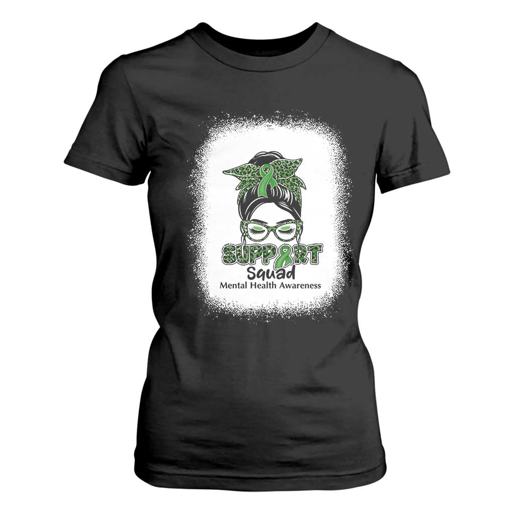 Mental Health Awarenes T Shirt For Women Messy Bun Green Ribbon Support TS14 Black Print Your Wear
