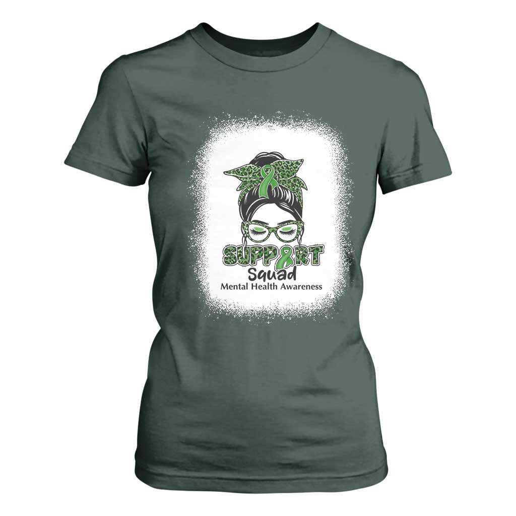 Mental Health Awarenes T Shirt For Women Messy Bun Green Ribbon Support TS14 Dark Forest Green Print Your Wear