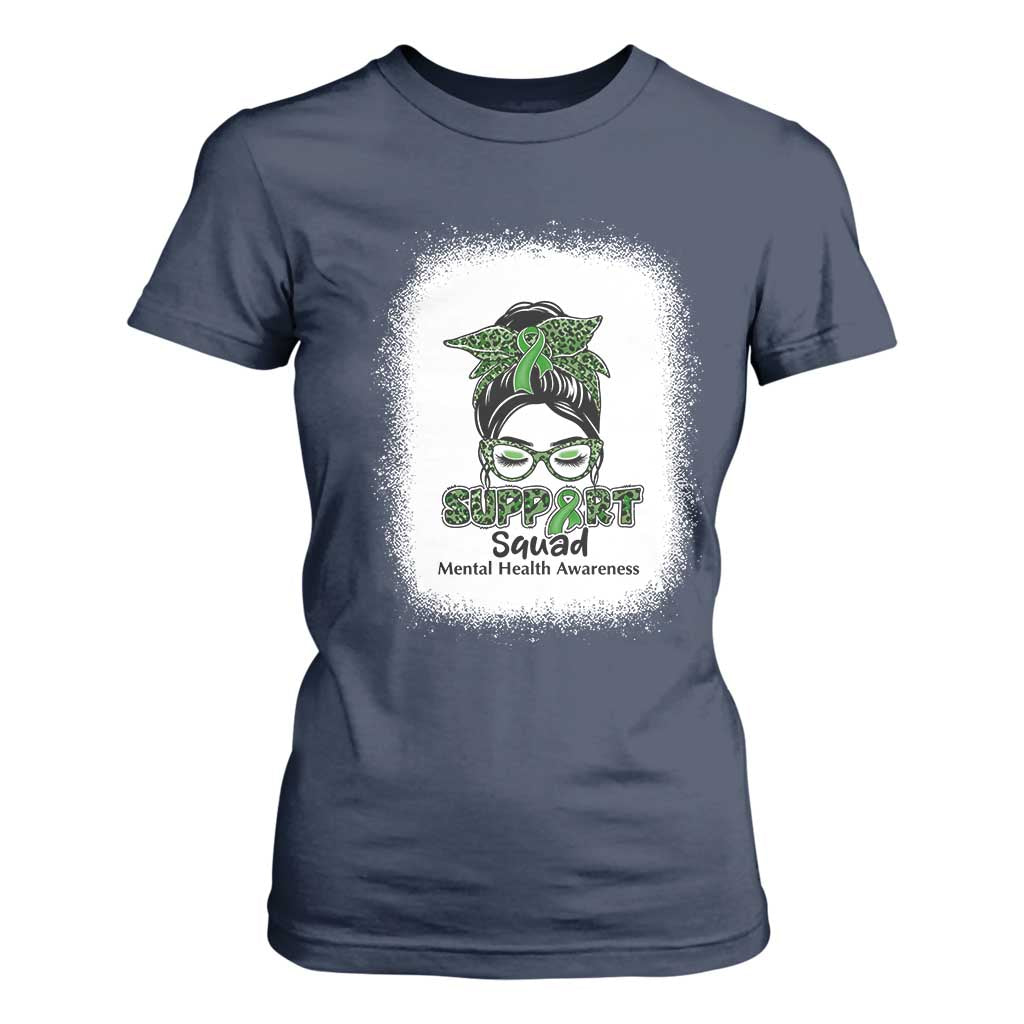 Mental Health Awarenes T Shirt For Women Messy Bun Green Ribbon Support TS14 Navy Print Your Wear