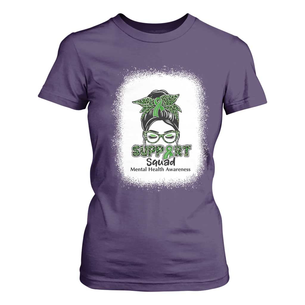 Mental Health Awarenes T Shirt For Women Messy Bun Green Ribbon Support TS14 Purple Print Your Wear