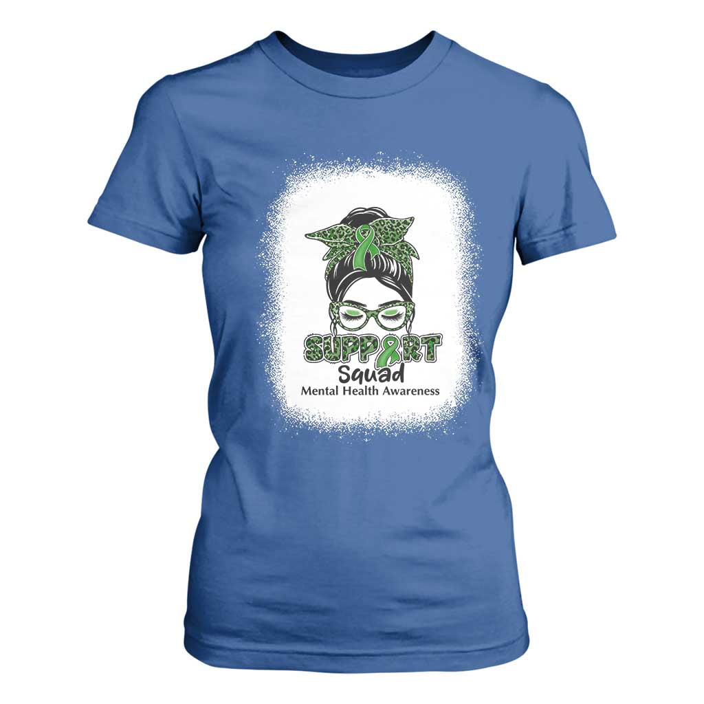 Mental Health Awarenes T Shirt For Women Messy Bun Green Ribbon Support TS14 Royal Blue Print Your Wear