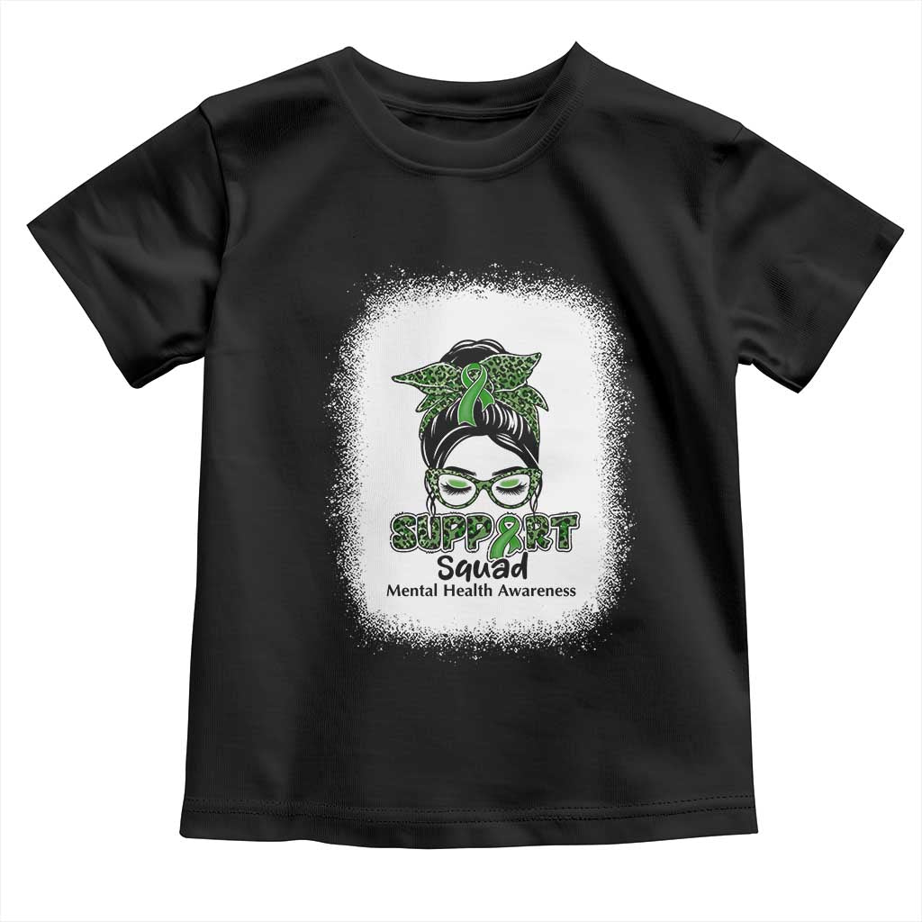 Mental Health Awarenes Toddler T Shirt Messy Bun Green Ribbon Support TS14 Black Print Your Wear