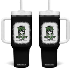 Mental Health Awarenes Tumbler With Handle Messy Bun Green Ribbon Support TS14 One Size: 40 oz Black Print Your Wear