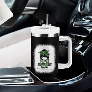 Mental Health Awarenes Tumbler With Handle Messy Bun Green Ribbon Support TS14 Print Your Wear