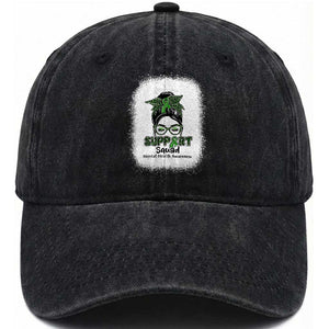 Mental Health Awarenes Washed Cotton Baseball Cap Messy Bun Green Ribbon Support TS14 Print Your Wear