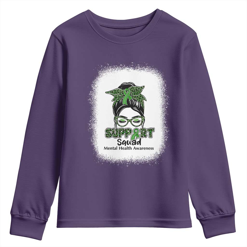 Mental Health Awarenes Youth Sweatshirt Messy Bun Green Ribbon Support TS14 Purple Print Your Wear