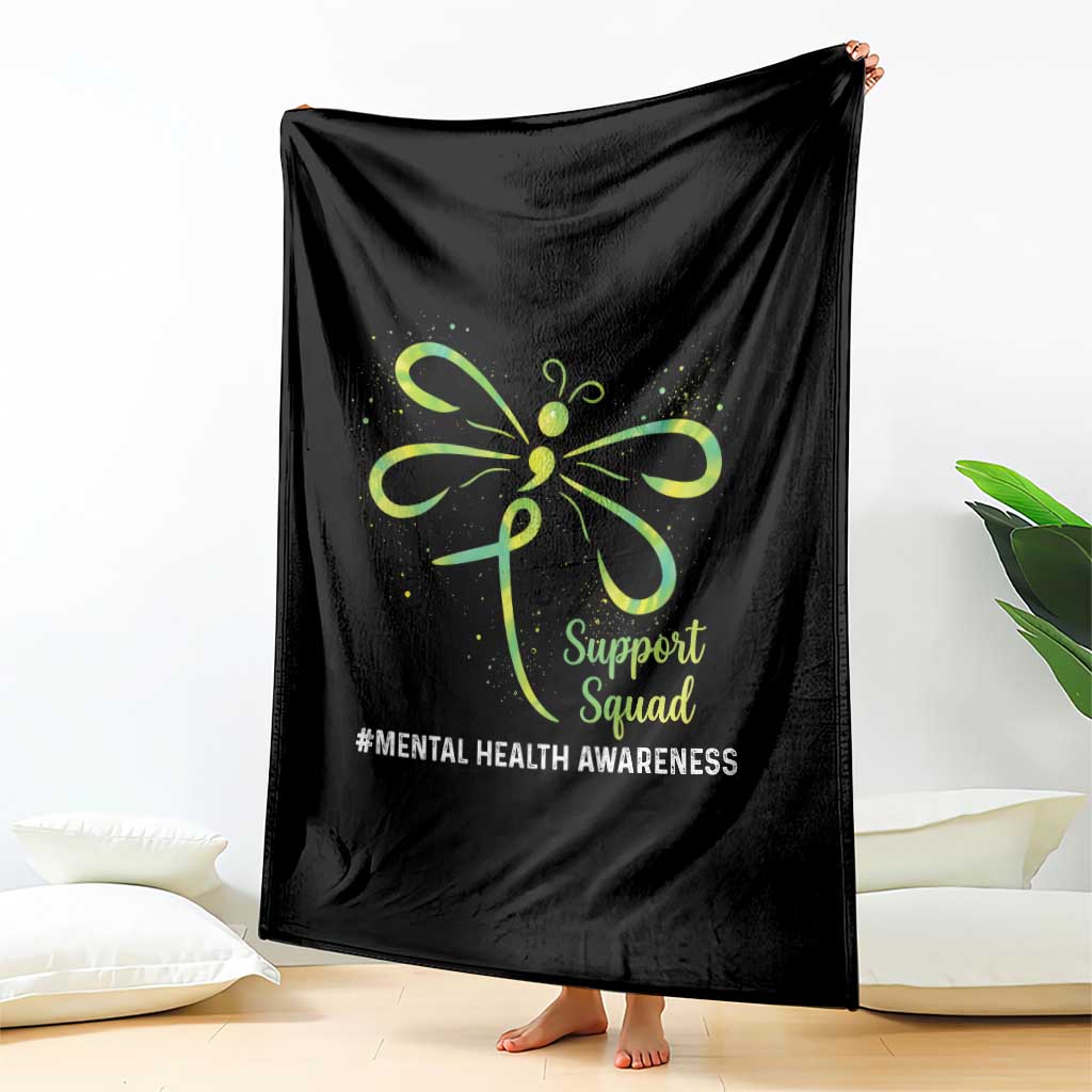 Mental Health Awarenes Throw Blanket Support Squad Green Ribbon TS14 Print Your Wear
