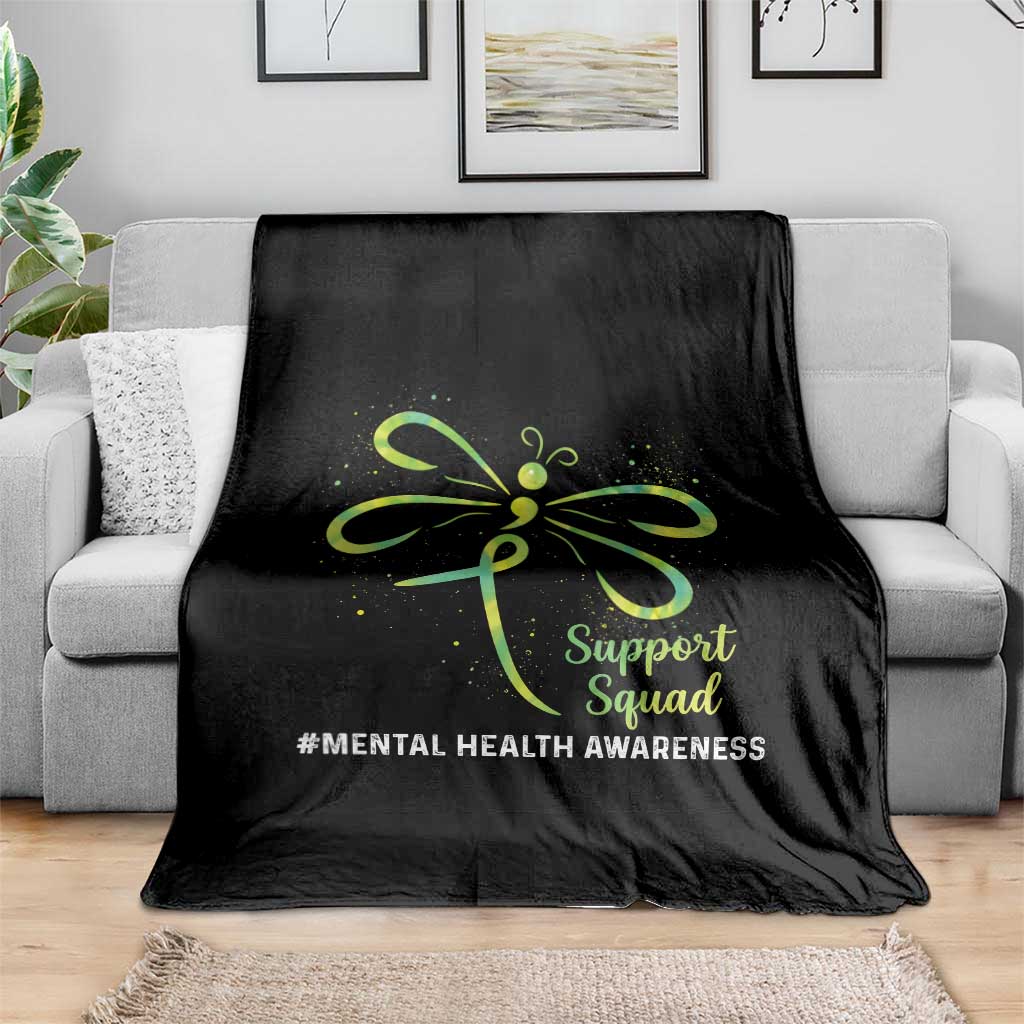 Mental Health Awarenes Throw Blanket Support Squad Green Ribbon TS14 Print Your Wear