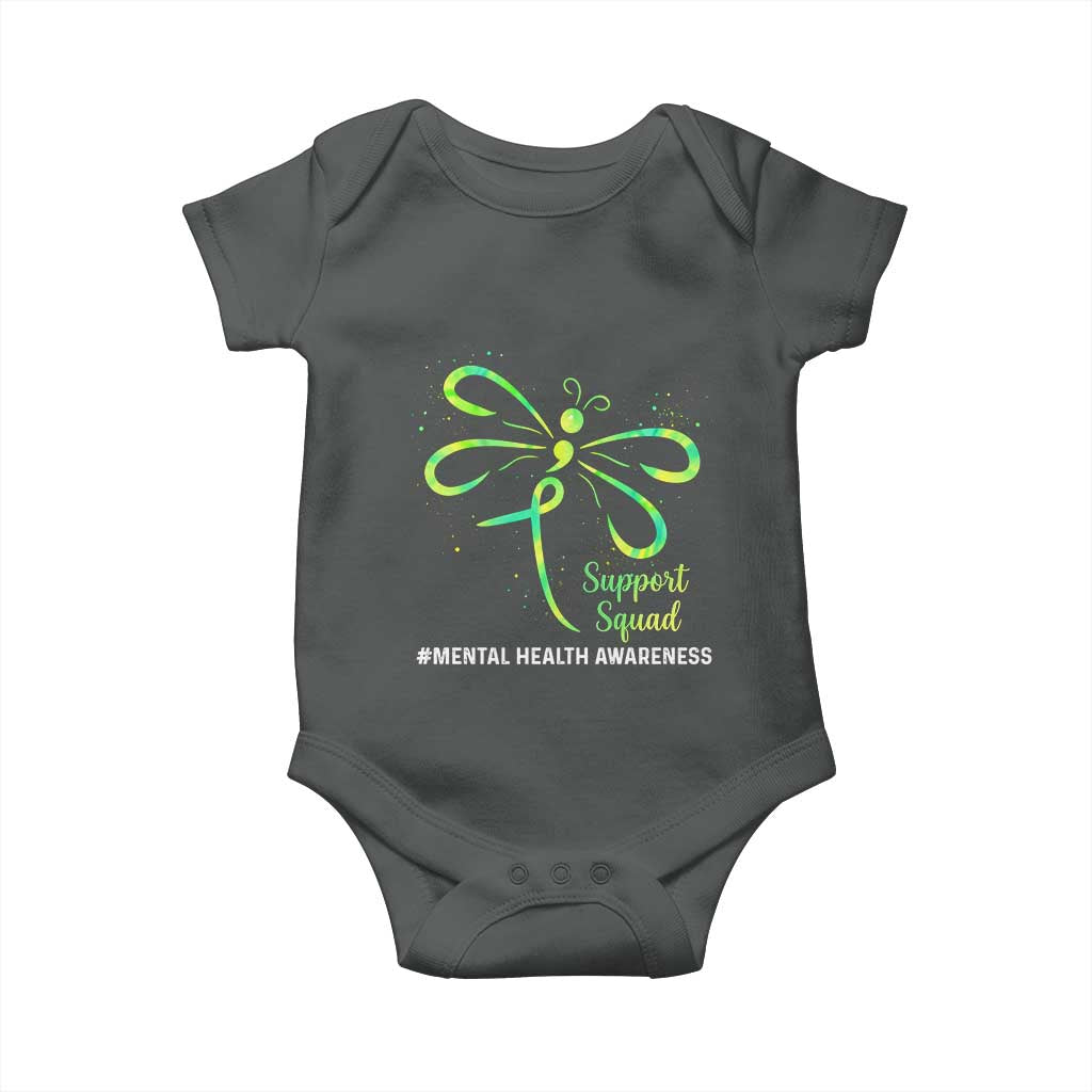 Mental Health Awarenes Baby Onesie Support Squad Green Ribbon TS14 Dark Heather Print Your Wear