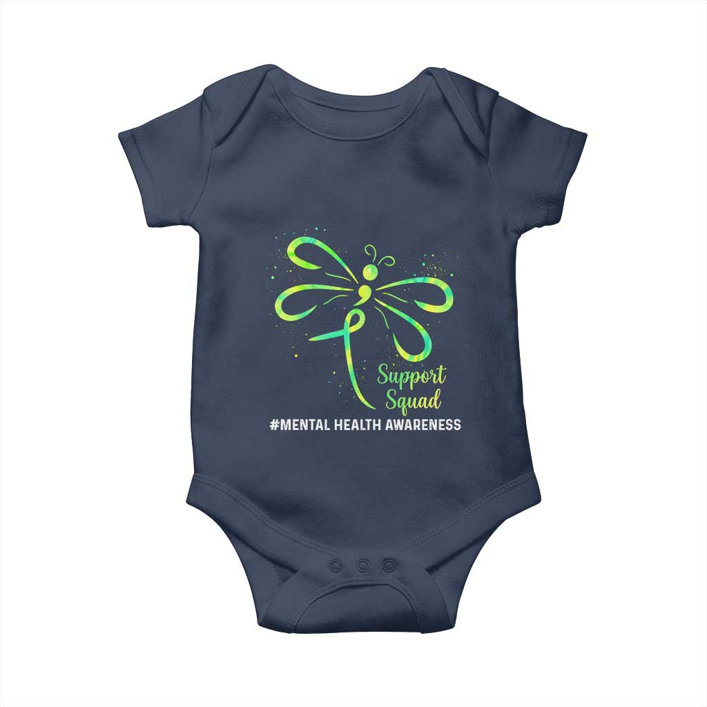 Mental Health Awarenes Baby Onesie Support Squad Green Ribbon TS14 Navy Print Your Wear
