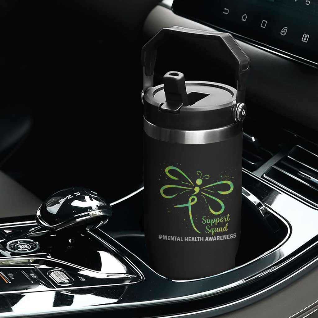 Mental Health Awarenes Flip Straw Tumbler Support Squad Green Ribbon TS14 Print Your Wear