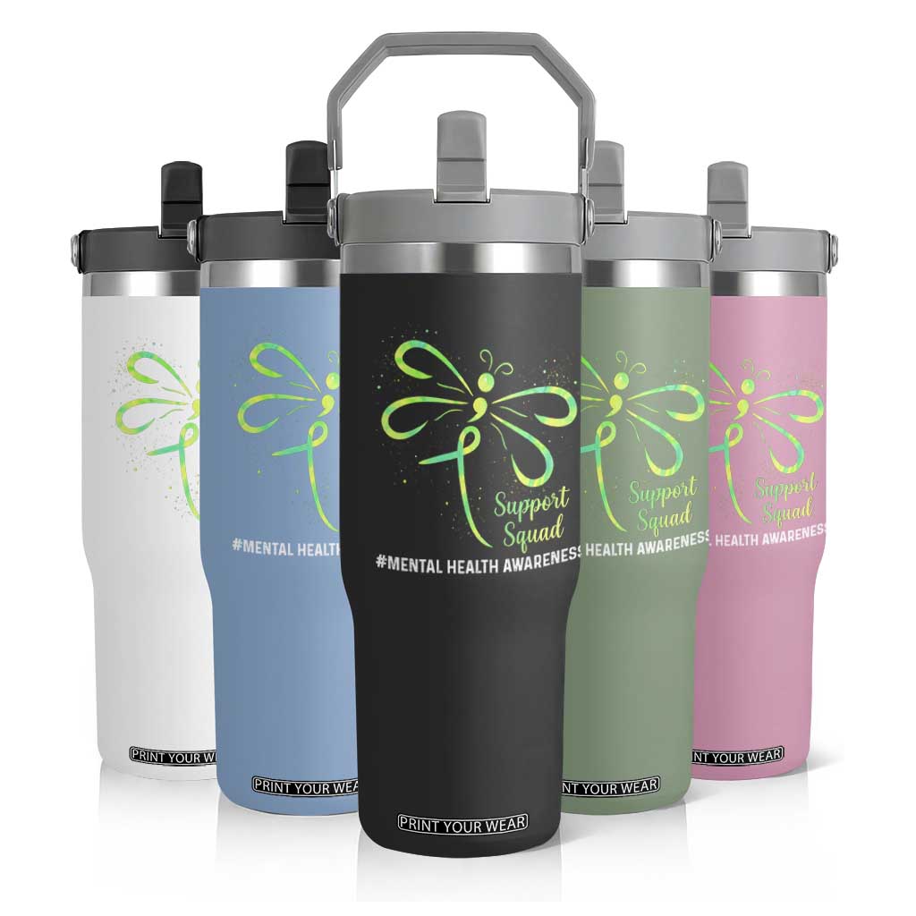 Mental Health Awarenes Flip Straw Tumbler Support Squad Green Ribbon TS14 Print Your Wear