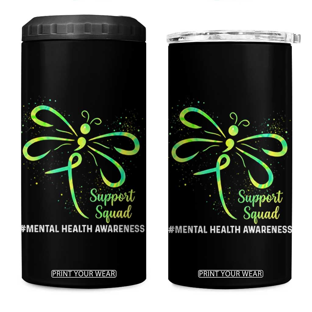 Mental Health Awarenes 4 in 1 Can Cooler Tumbler Support Squad Green Ribbon TS14 One Size: 16 oz Black Print Your Wear