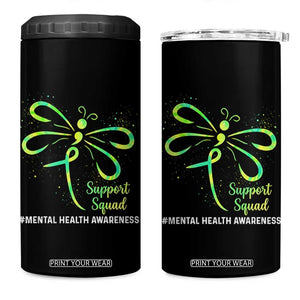 Mental Health Awarenes 4 in 1 Can Cooler Tumbler Support Squad Green Ribbon TS14 One Size: 16 oz Black Print Your Wear
