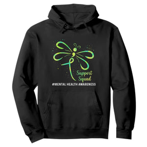 Mental Health Awarenes Hoodie Support Squad Green Ribbon TS14 Black Print Your Wear
