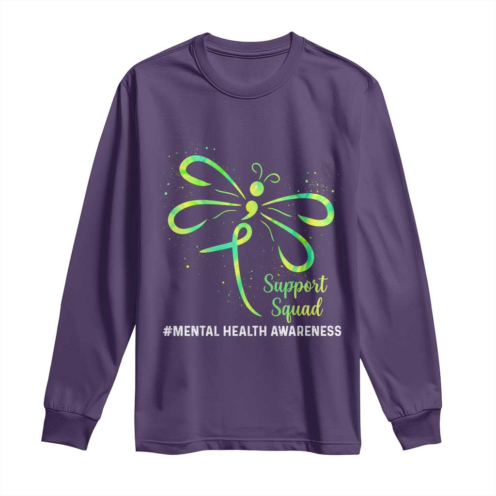 Mental Health Awarenes Long Sleeve Shirt Support Squad Green Ribbon TS14 Purple Print Your Wear