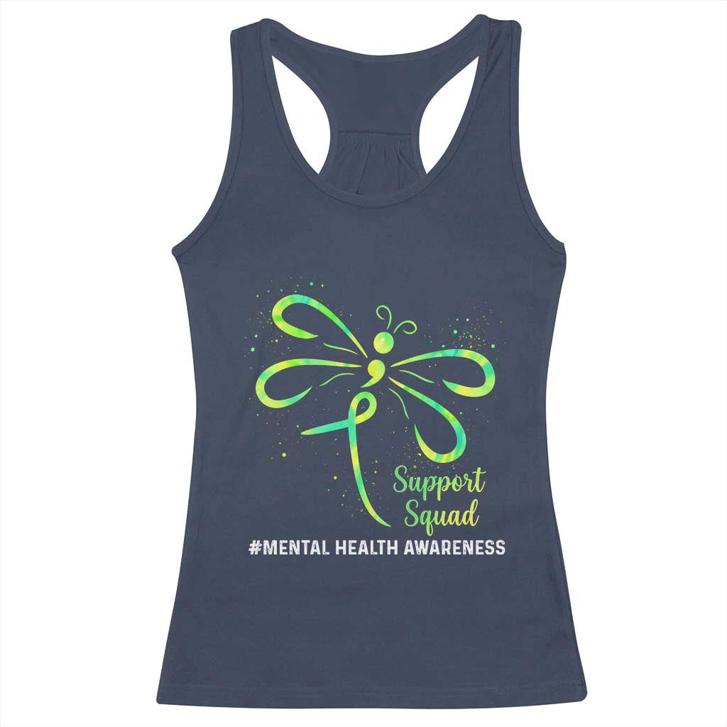 Mental Health Awarenes Racerback Tank Top Support Squad Green Ribbon TS14 Navy Print Your Wear