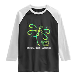 Mental Health Awarenes Raglan Shirt Support Squad Green Ribbon TS14 Black White Print Your Wear