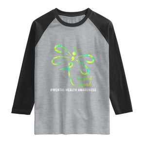 Mental Health Awarenes Raglan Shirt Support Squad Green Ribbon TS14 Heather Gray Black Print Your Wear