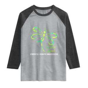 Mental Health Awarenes Raglan Shirt Support Squad Green Ribbon TS14 Heather Gray Heather Charcoal Print Your Wear