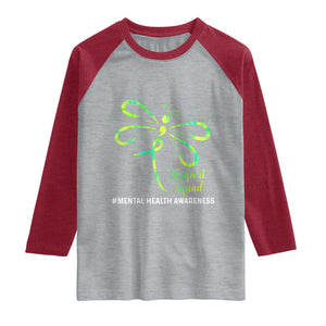 Mental Health Awarenes Raglan Shirt Support Squad Green Ribbon TS14 Heather Gray Heather Red Print Your Wear