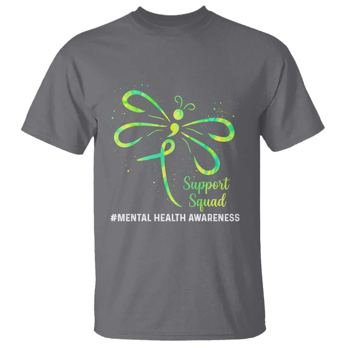 Mental Health Awarenes T Shirt Support Squad Green Ribbon TS14 Charcoal Print Your Wear
