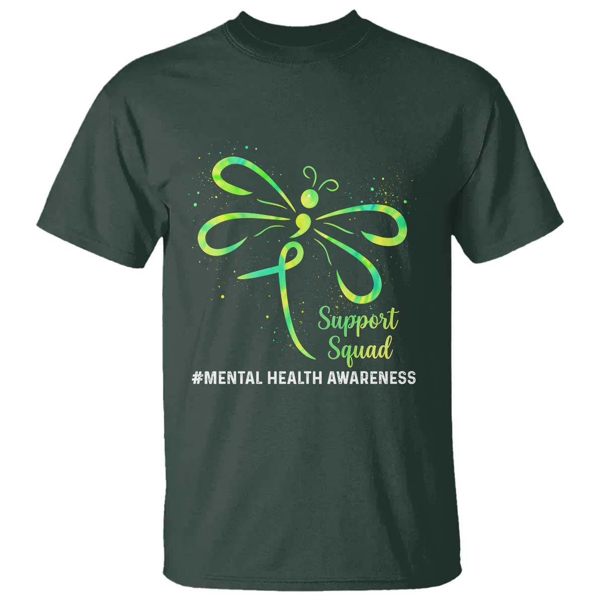 Mental Health Awarenes T Shirt Support Squad Green Ribbon TS14 Dark Forest Green Print Your Wear
