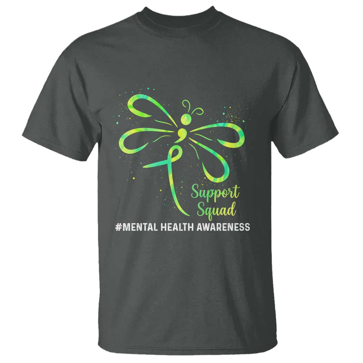 Mental Health Awarenes T Shirt Support Squad Green Ribbon TS14 Dark Heather Print Your Wear