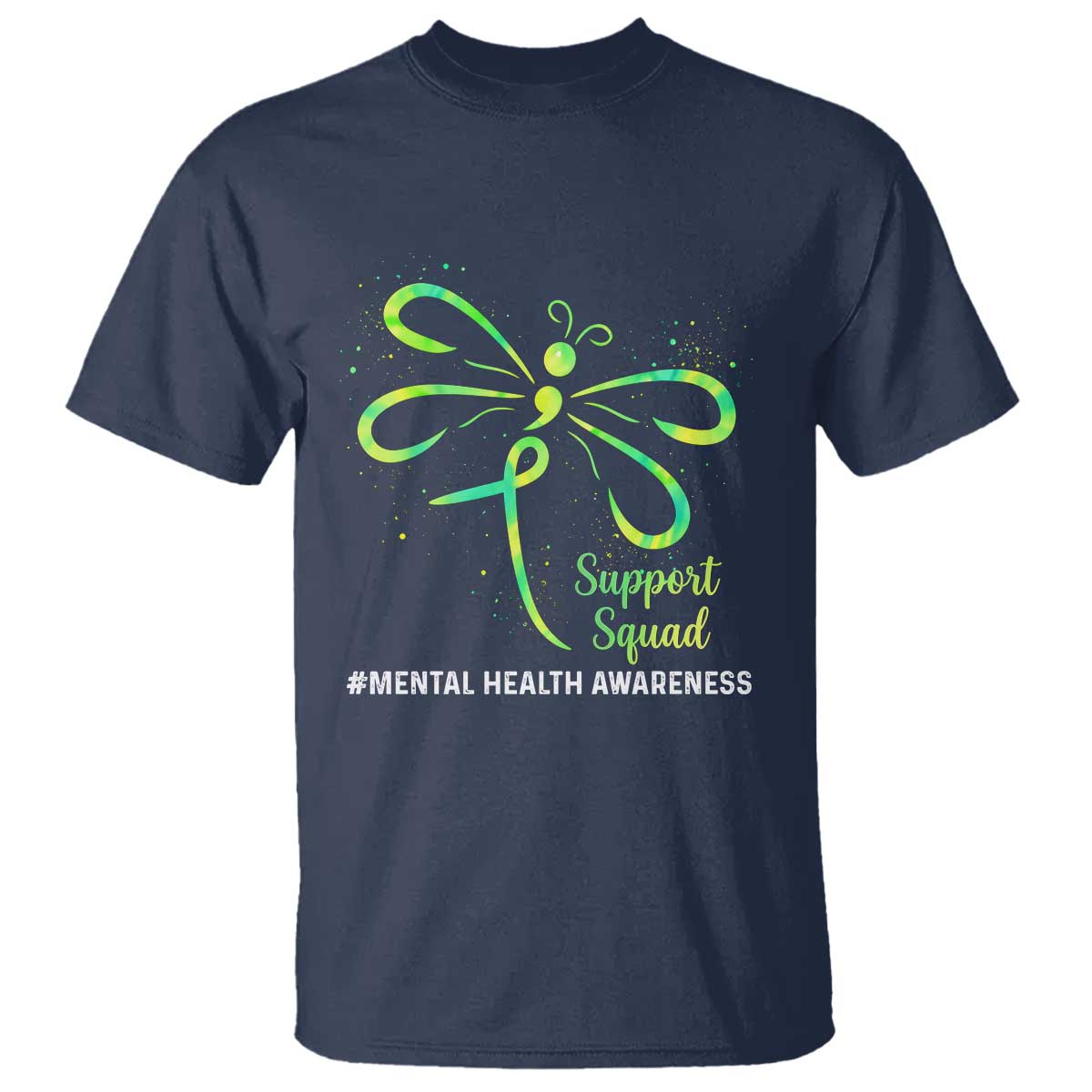 Mental Health Awarenes T Shirt Support Squad Green Ribbon TS14 Navy Print Your Wear